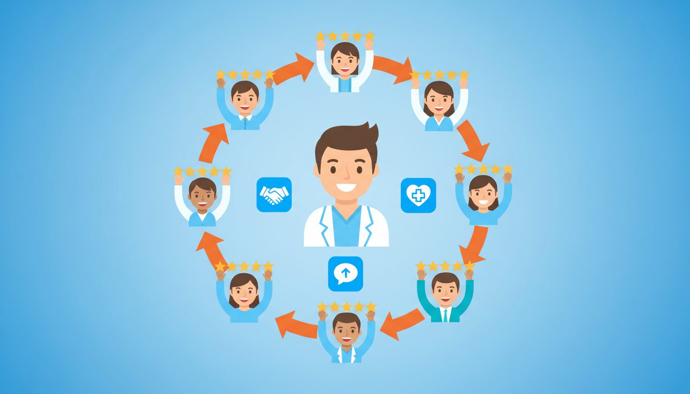 chiropractic referral program growth cycle showing continuous patient recommendations