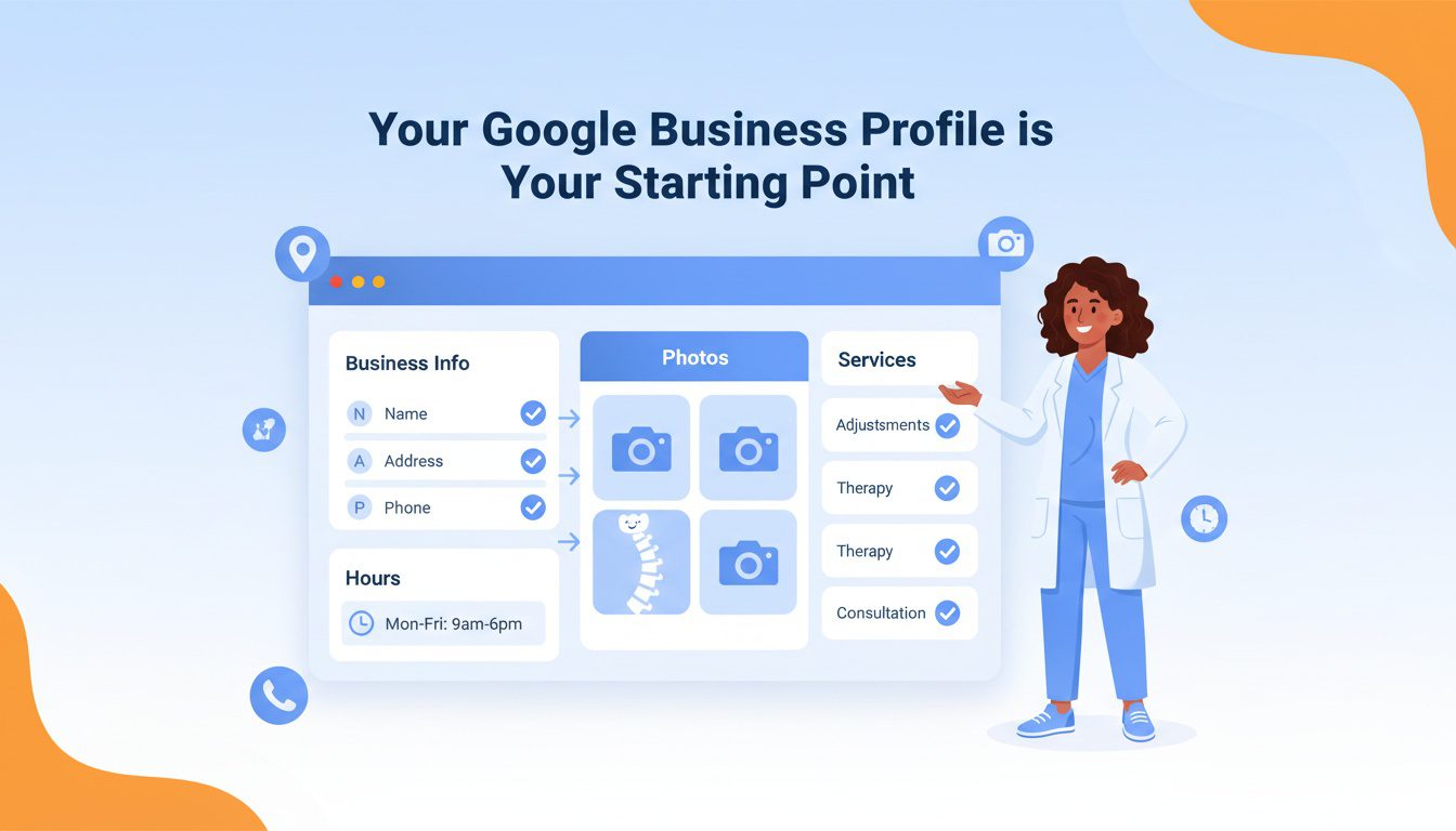 chiropractor completing Google Business Profile optimization dashboard with business information