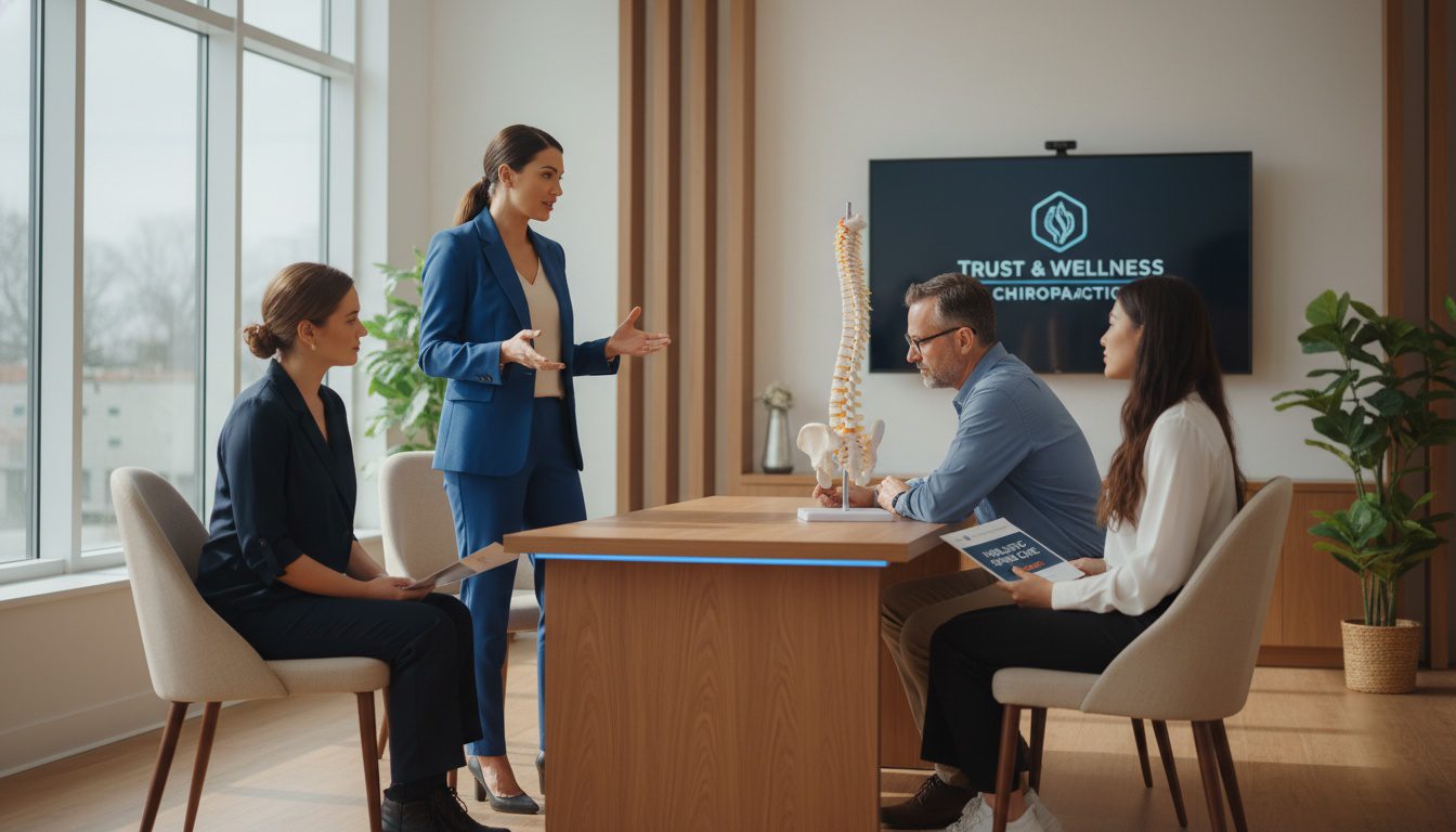 chiropractor presenting unique value proposition to potential patients