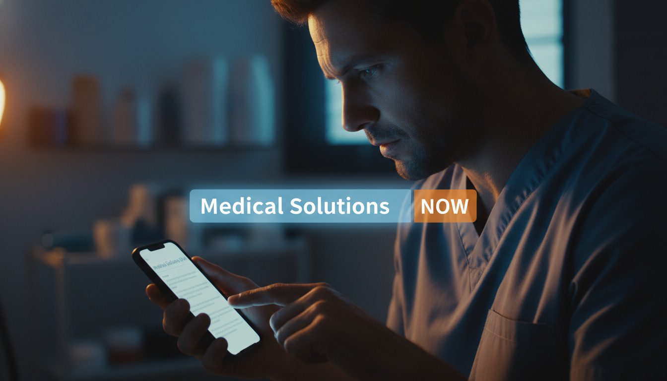 chiropractor searching on smartphone with focused expression showing search intent