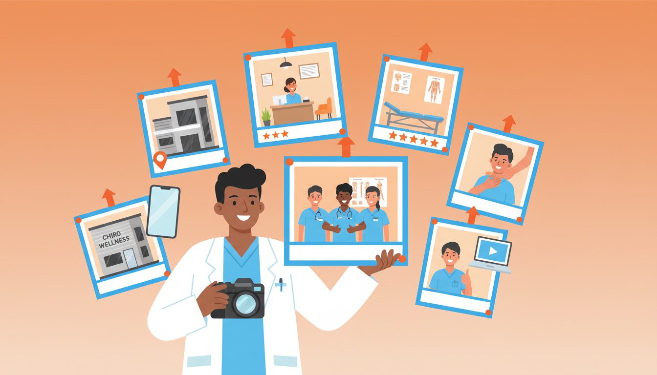 chiropractor taking photos of office and team for Google Business Profile