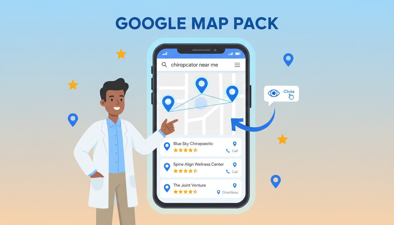 chiropractor viewing Google Map Pack search results on smartphone with three business listings