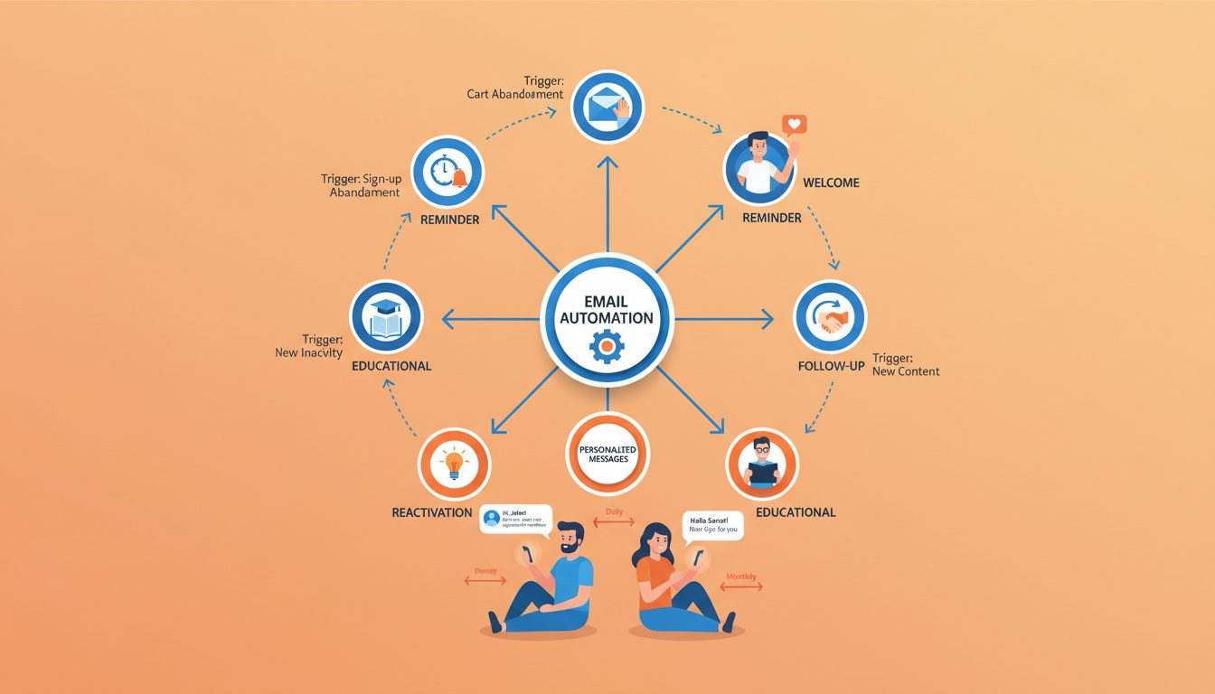 email automation system diagram showing different automated patient communication sequences for chiropractors