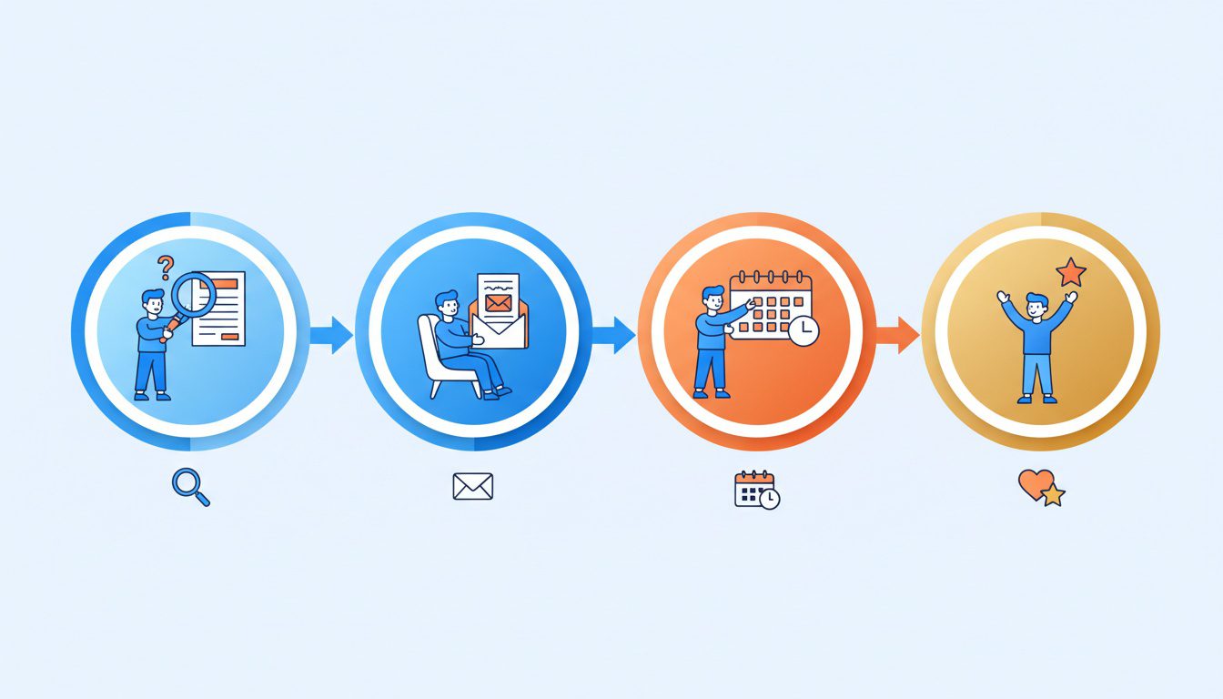 four-stage chiropractic patient acquisition funnel from awareness to loyalty with visual progression
