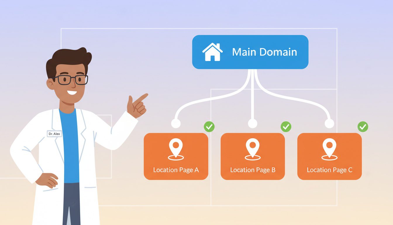 organized website structure diagram for multiple chiropractic locations with clear hierarchy