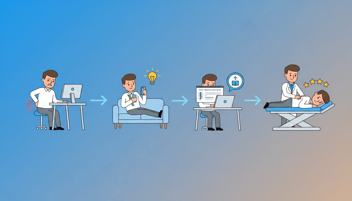real patient journey through chiropractic acquisition funnel from back pain to successful treatment