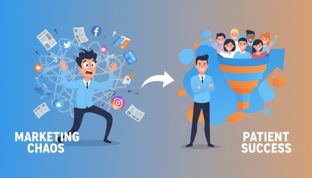 transformation from scattered marketing tactics to systematic chiropractic patient acquisition funnel with predictable growth