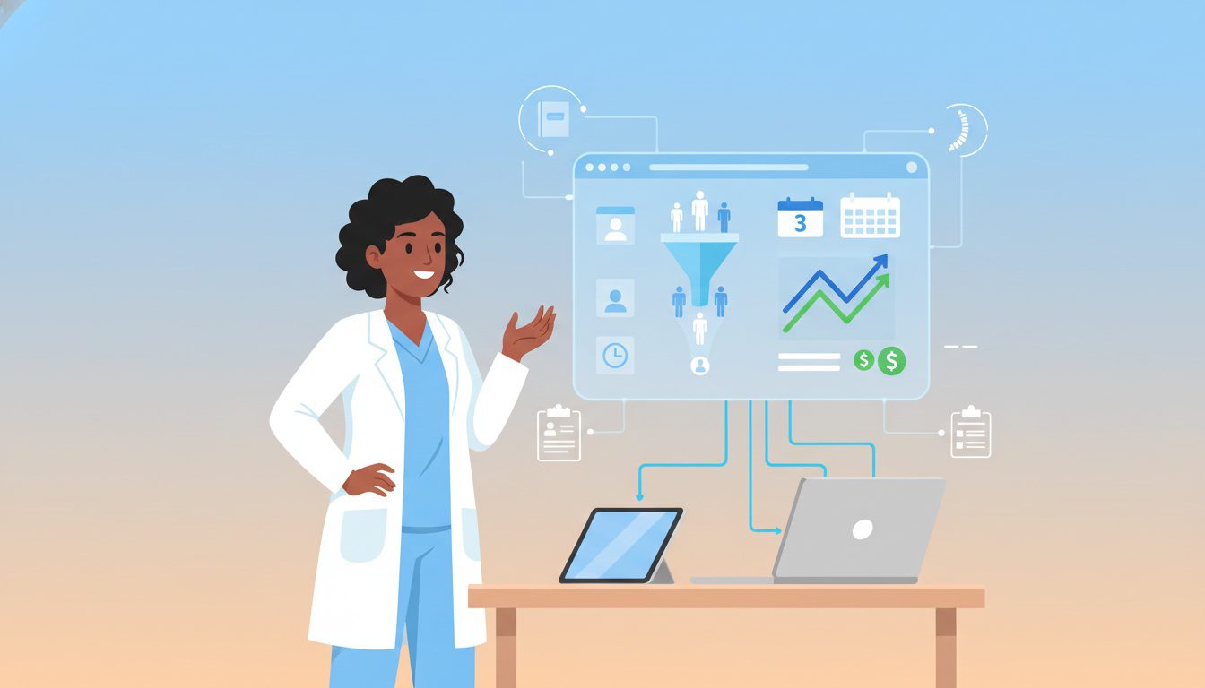 AI analytics dashboard visualization for chiropractic practice management showing patient data and growth metrics