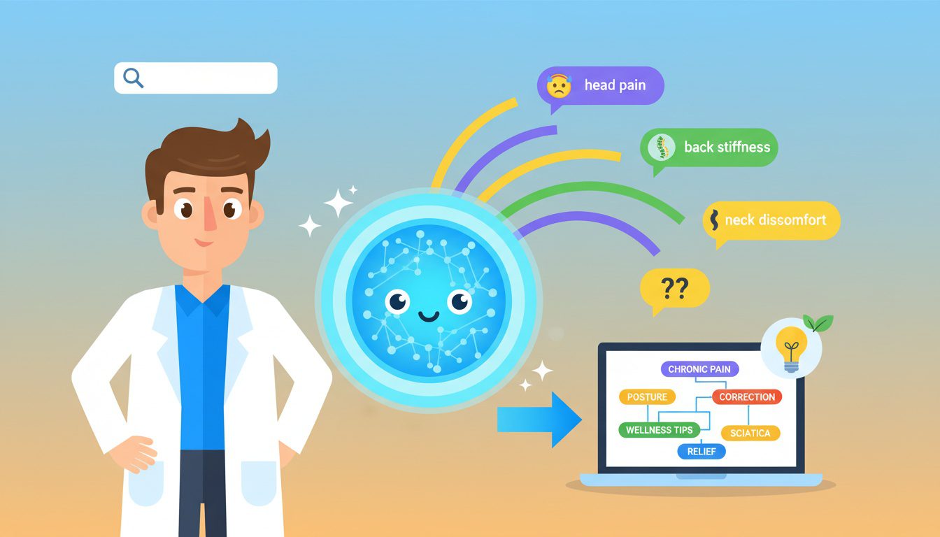 AI-powered keyword research tool helping chiropractor discover patient search patterns and questions