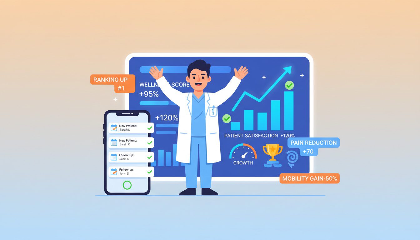 Analytics dashboard showing improved search engine rankings and patient conversions for chiropractic practice
