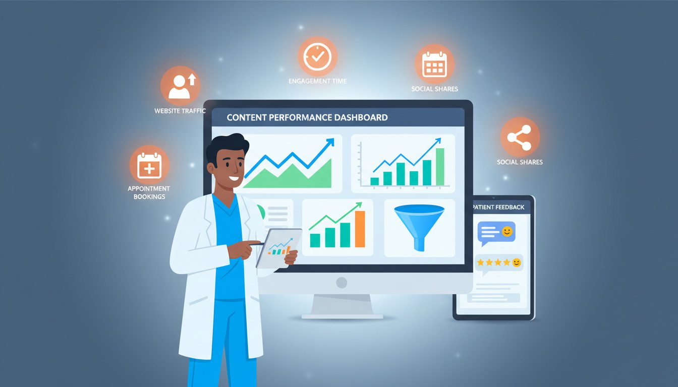Analytics dashboard tracking chiropractic content performance and patient conversion metrics