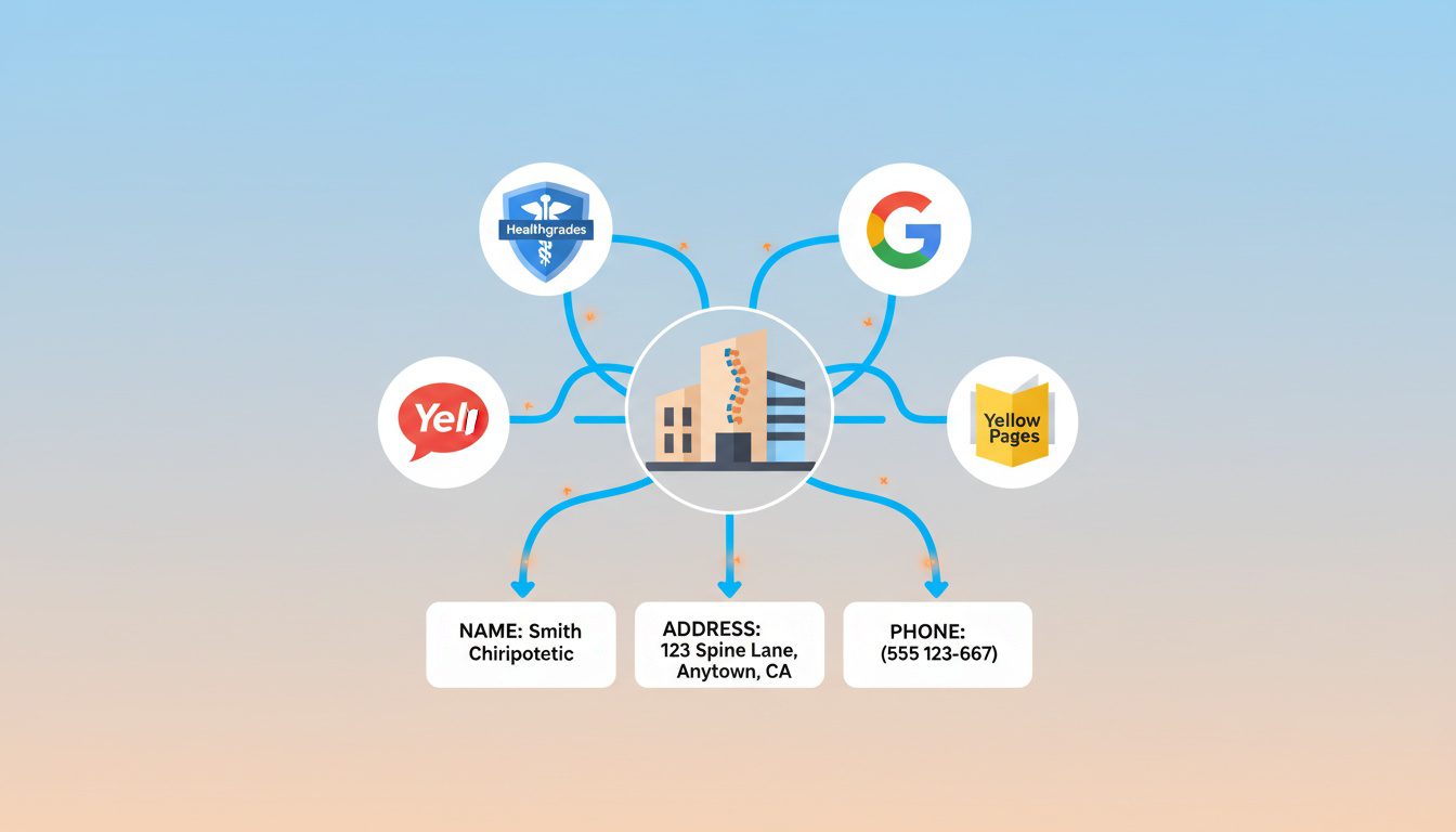 Chiropractic practice connected to business directories showing NAP citation network
