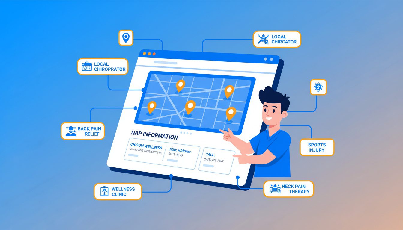 Chiropractic website structure optimized for local SEO with location elements highlighted