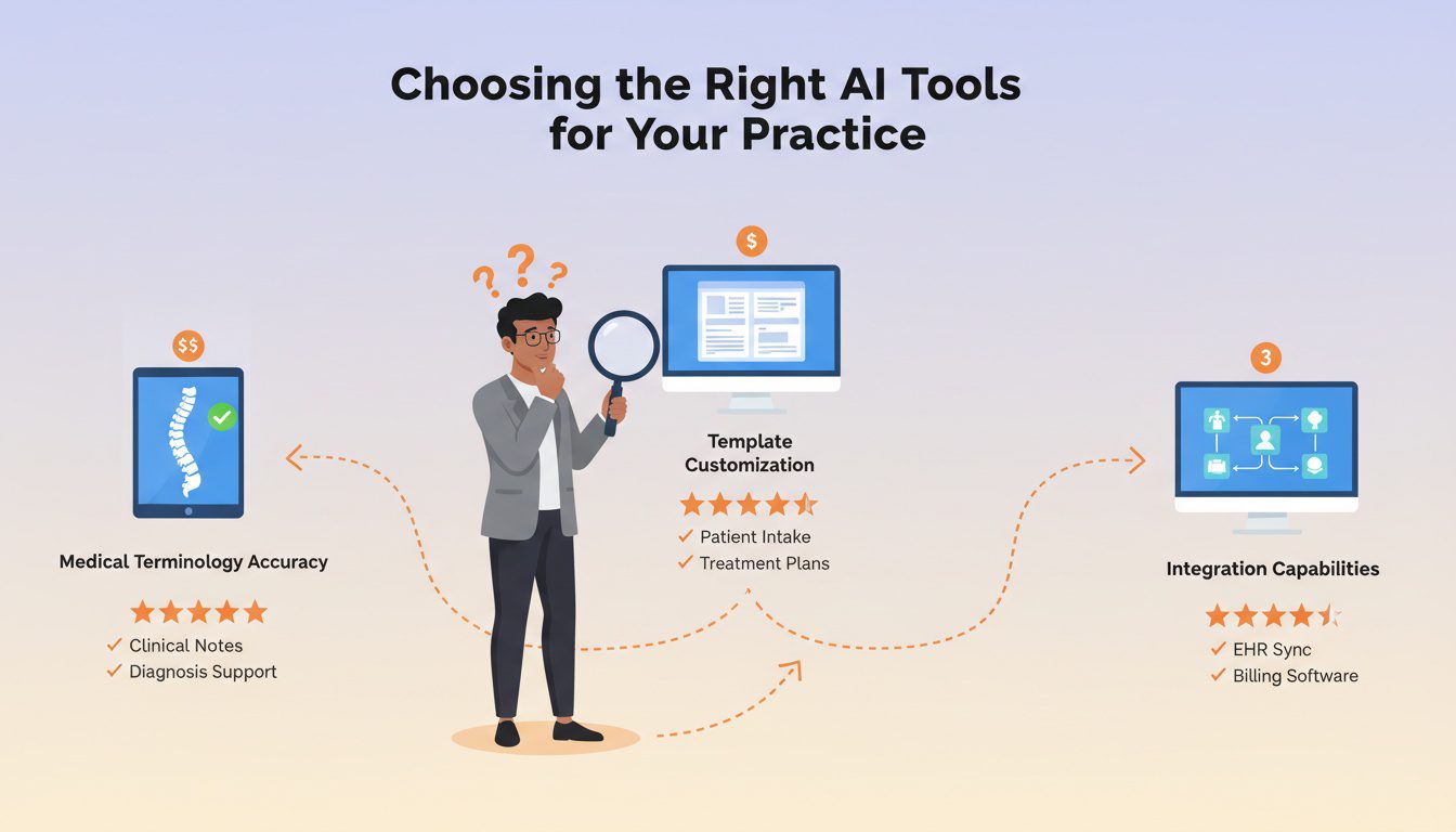 Chiropractor evaluating and comparing different AI content creation platforms for medical accuracy