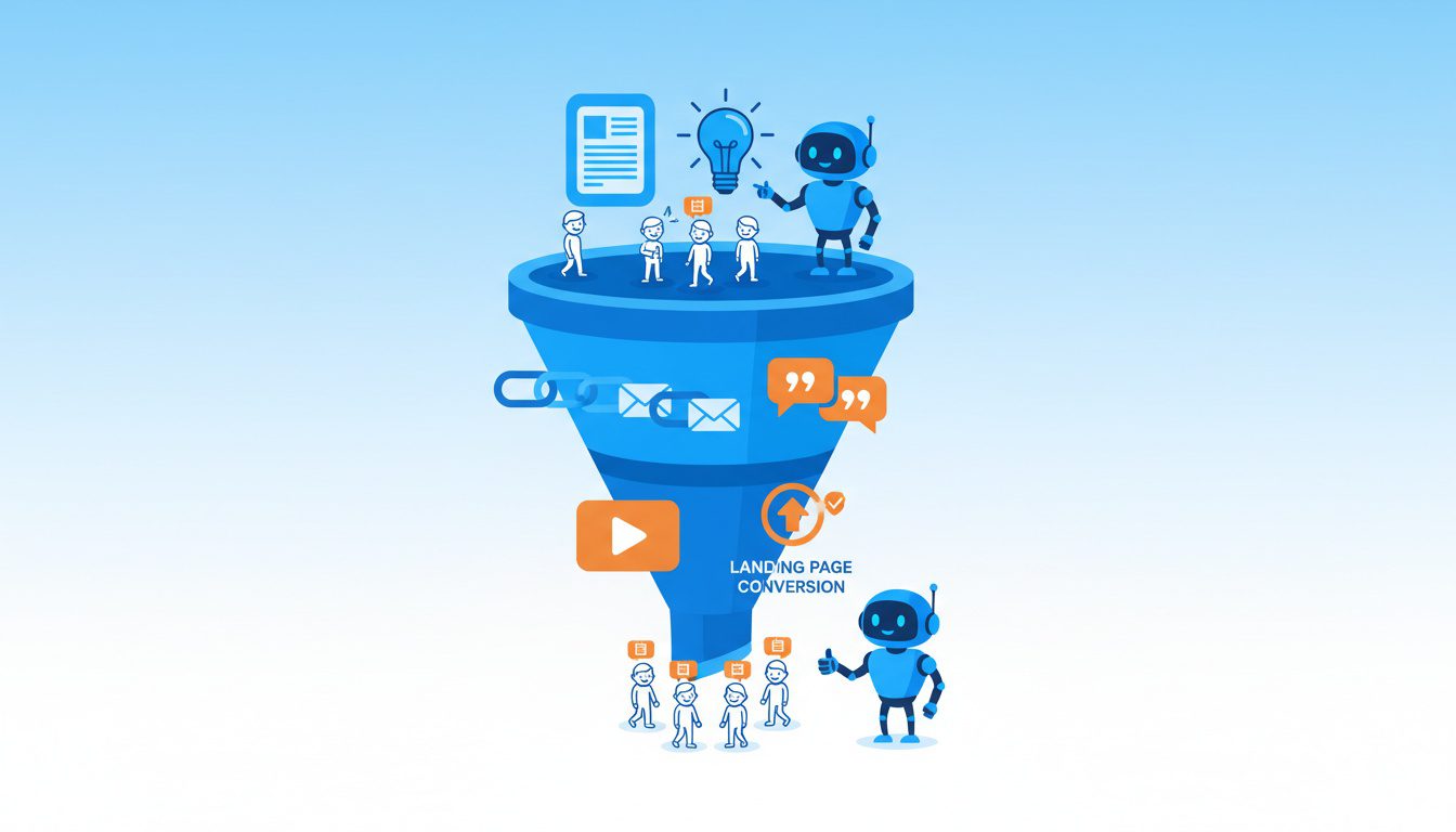 Complete chiropractic marketing funnel showing AI tools supporting each stage from awareness to conversion