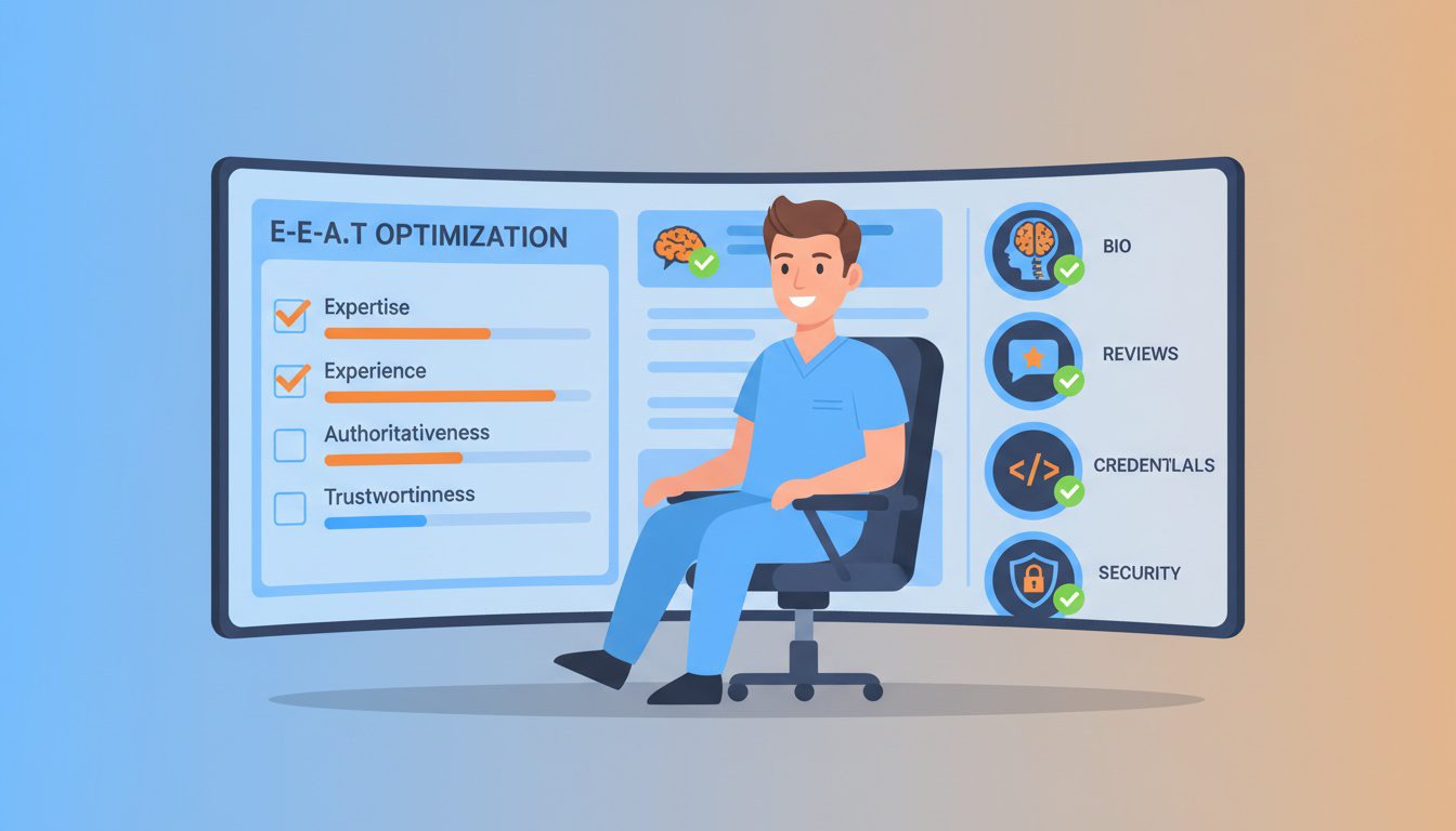 EEAT signals checklist dashboard for chiropractic websites showing priority items