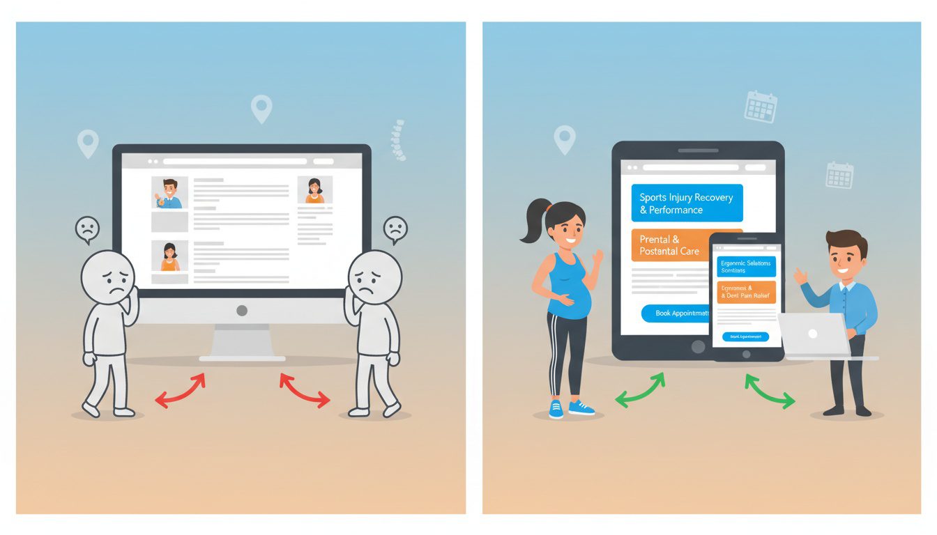 Generic vs personalized chiropractic website comparison showing how customization improves patient engagement Generic vs personalized chiropractic website comparison showing how customization improves patient engagement