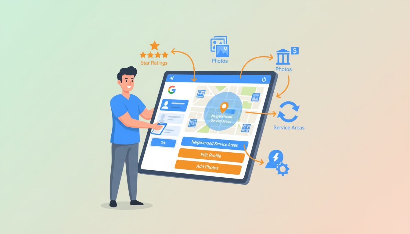 Google Business Profile optimization dashboard showing multiple service area configuration for chiropractors