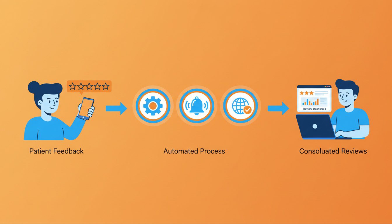 automated review management process flow from patient feedback to chiropractor dashboard