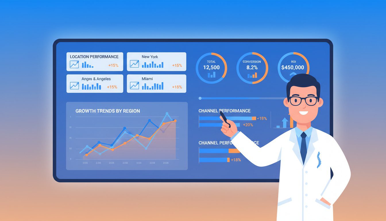 chiropractic marketing analytics dashboard tracking SEO performance across multiple practice locations