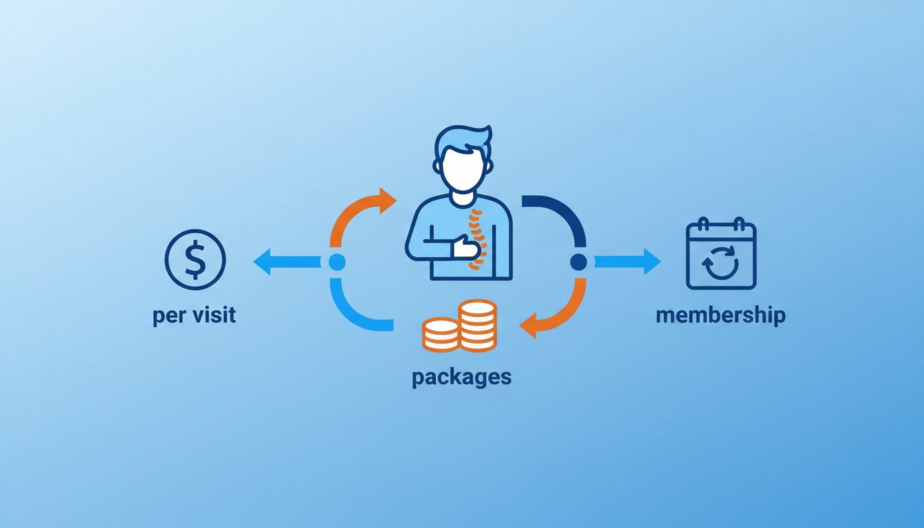 chiropractic pricing models comparison showing per visit packages and membership options