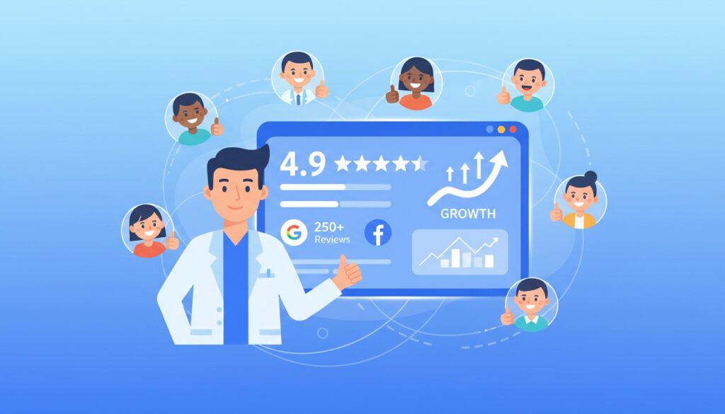 chiropractic review management dashboard showing patient feedback and 5-star ratings