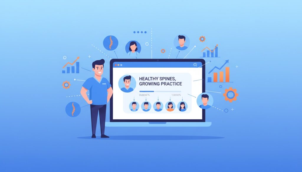 chiropractic webinar funnel concept showing doctor connecting with patients online