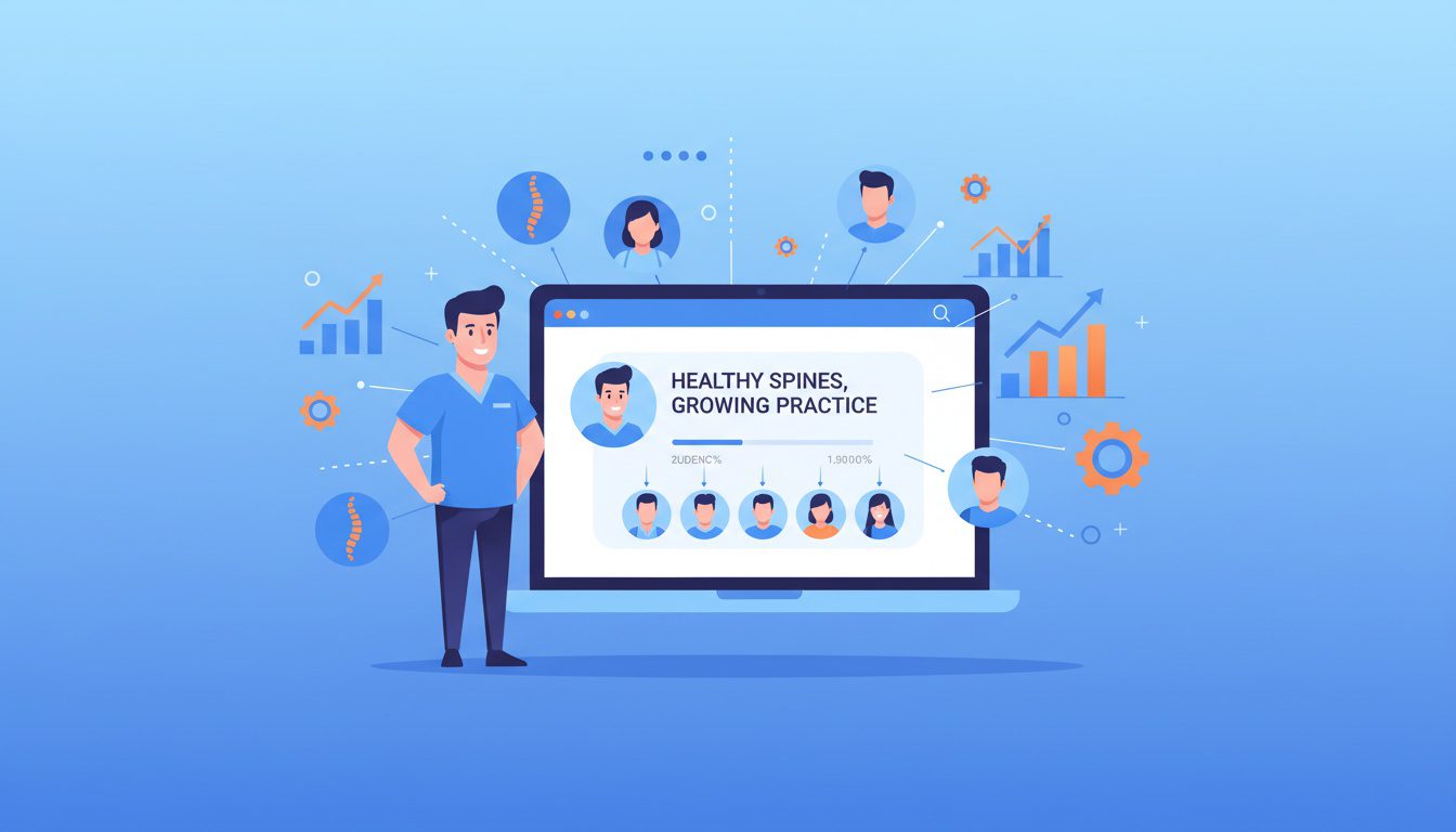 chiropractic webinar funnel concept showing doctor connecting with patients online