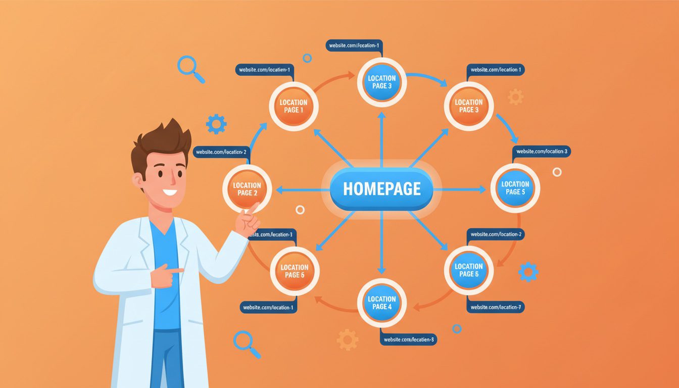 chiropractic website structure diagram showing hub and spoke model for multiple location pages