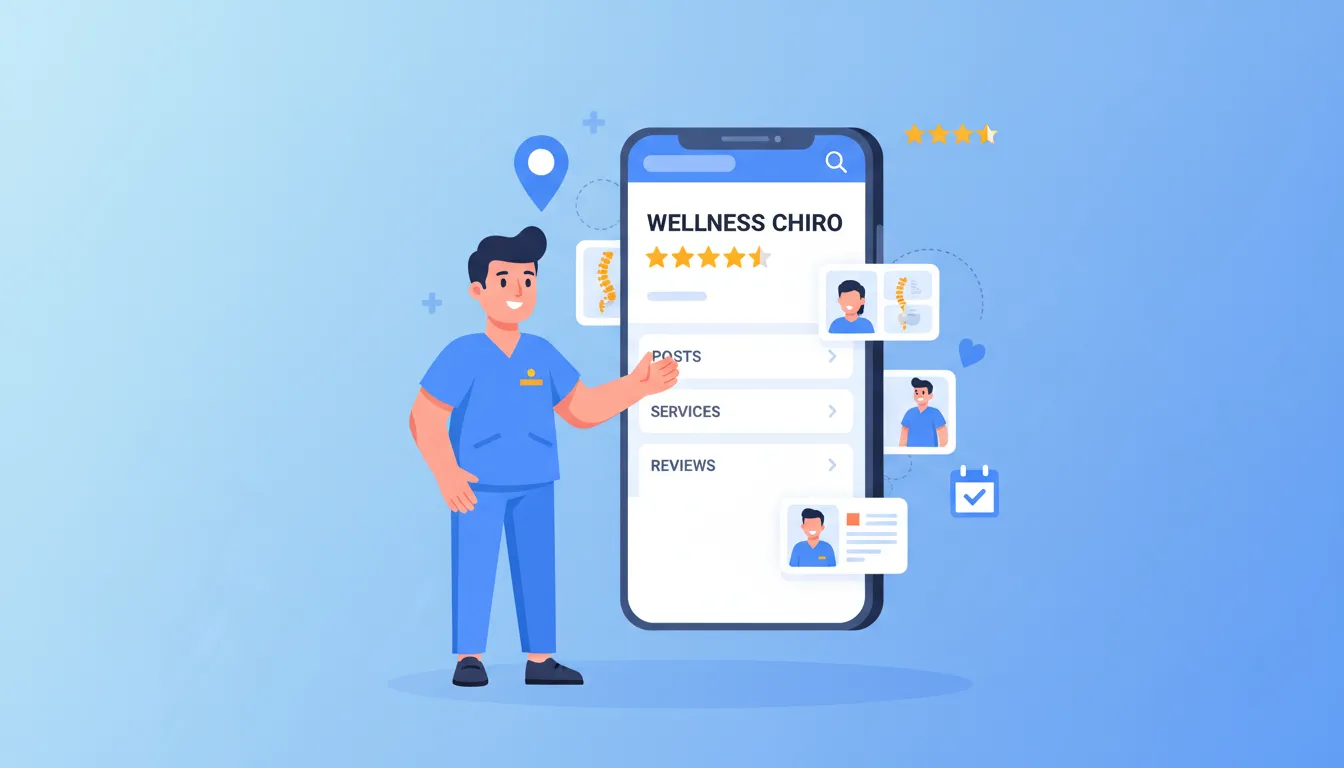 chiropractor Google Business Profile posts displayed on smartphone with local SEO icons