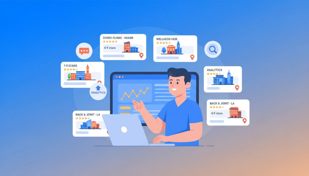 chiropractor managing multiple Google Business Profiles from central dashboard