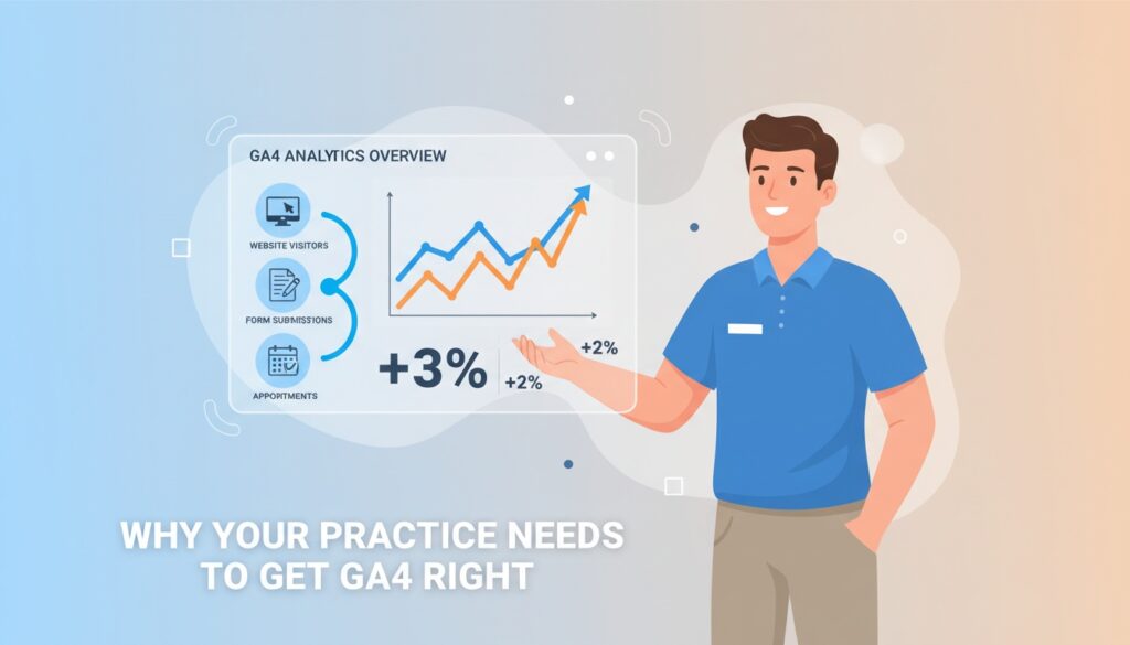 chiropractor viewing analytics dashboard showing website conversion tracking data