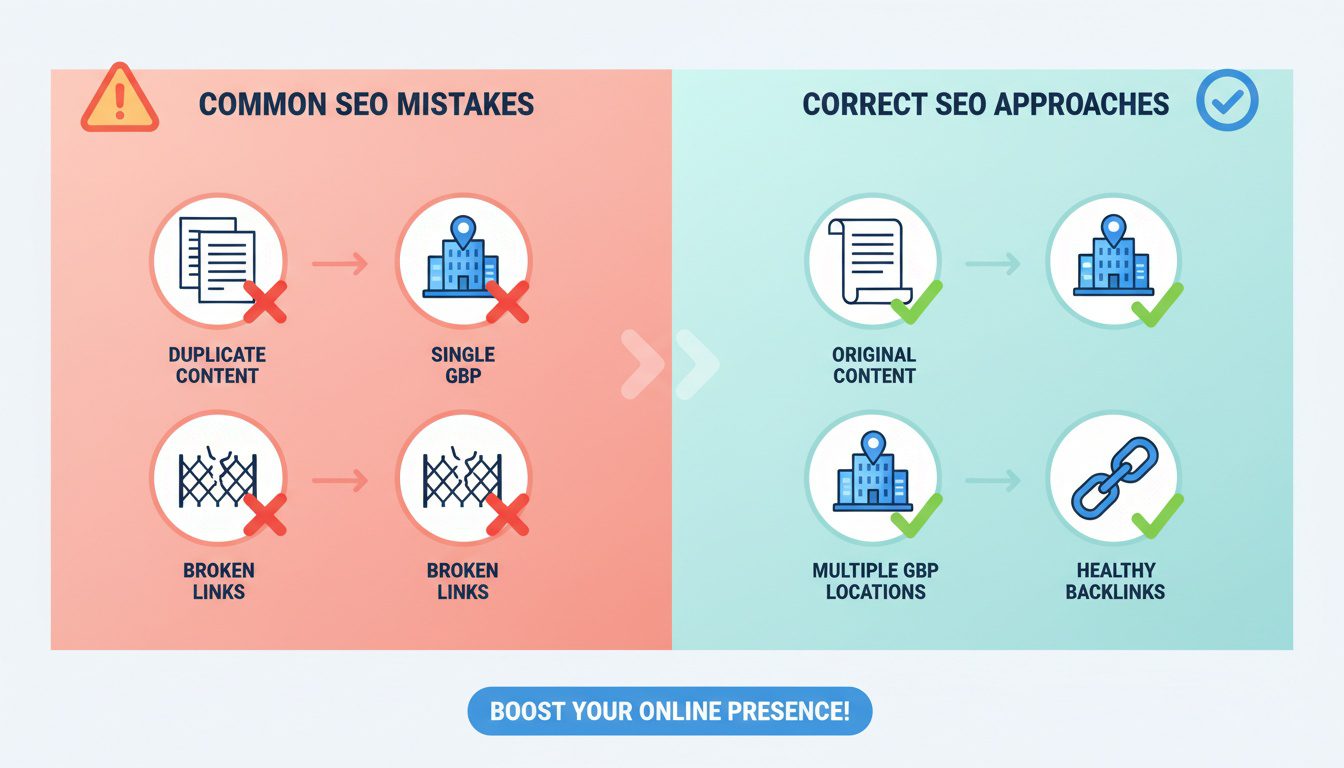 common chiropractic multi location SEO mistakes compared to correct optimization approaches