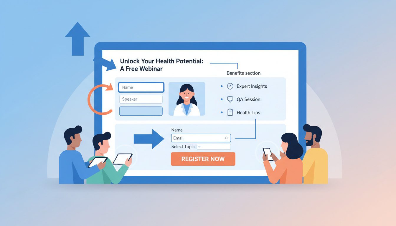 high converting chiropractic webinar landing page with key elements labeled