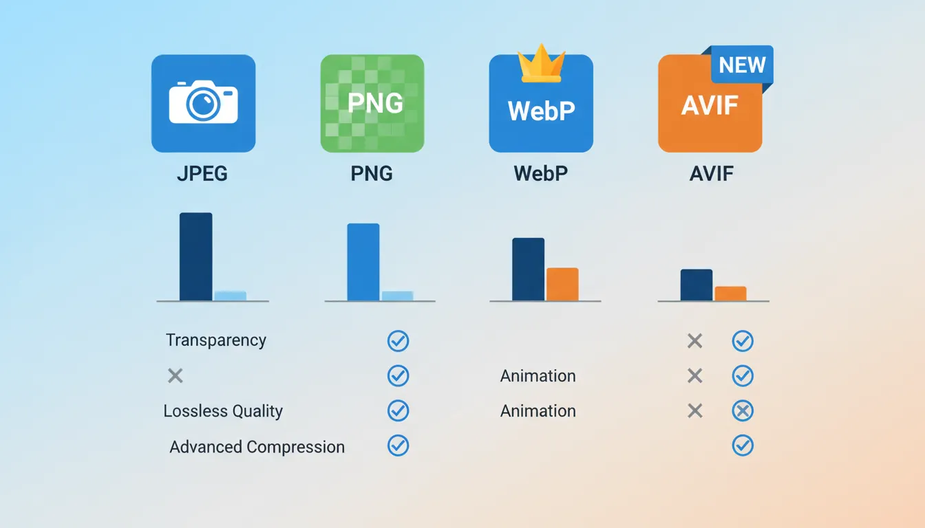 image format comparison chart for chiropractic websites showing WebP as recommended choice