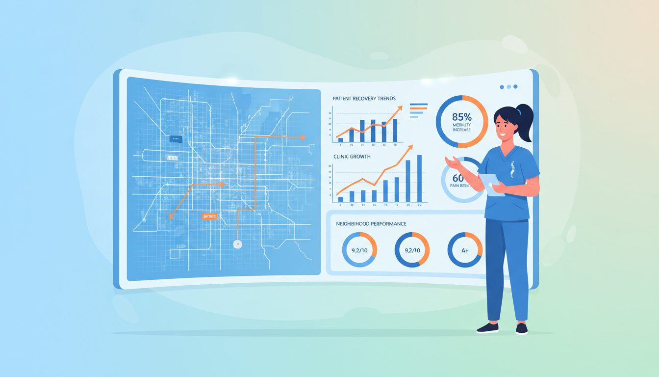 neighborhood SEO performance tracking dashboard showing ranking improvements across multiple areas