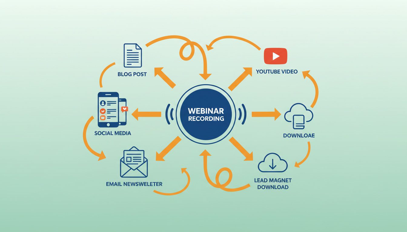 webinar content repurposing showing one recording becoming multiple marketing assets