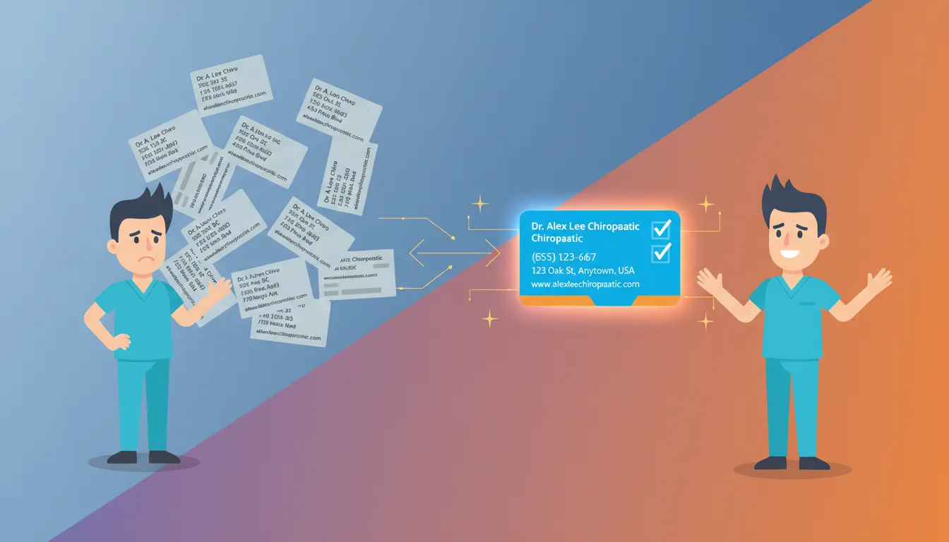 Common NAP errors comparison showing inconsistent versus consistent business information for chiropractors