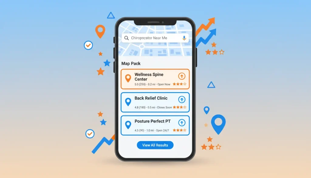 Google Map Pack ranking for chiropractors showing local SEO success from NAP consistency