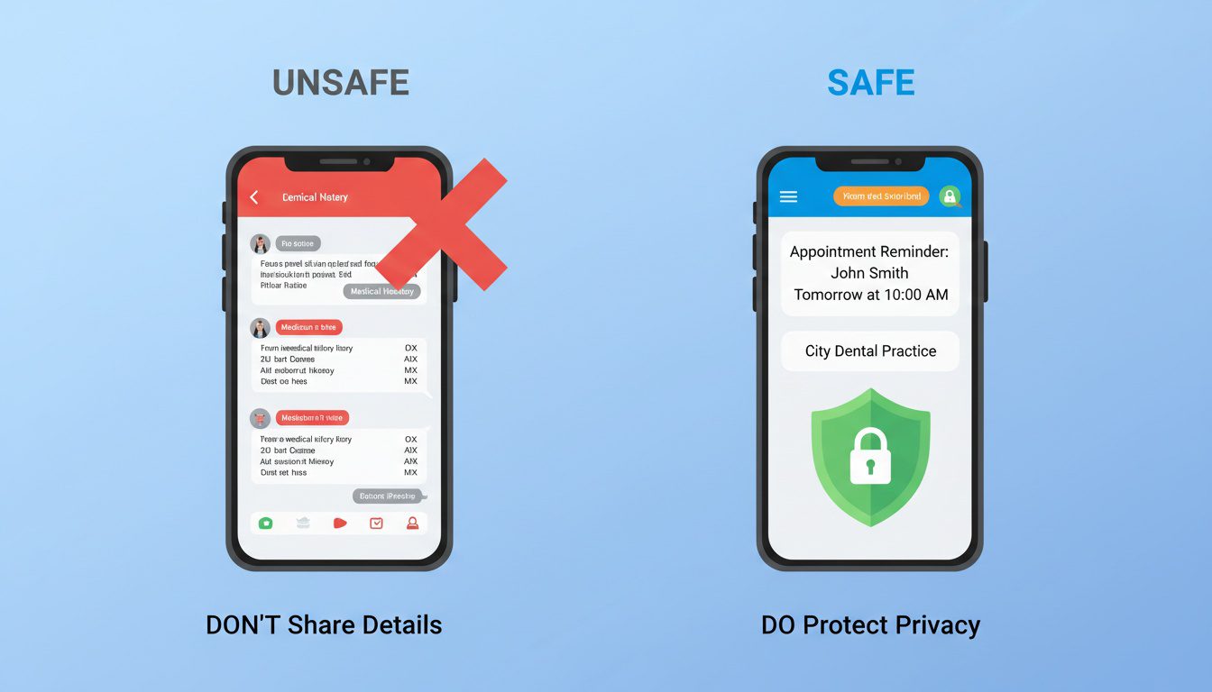 HIPAA compliant vs non compliant chiropractic text message comparison