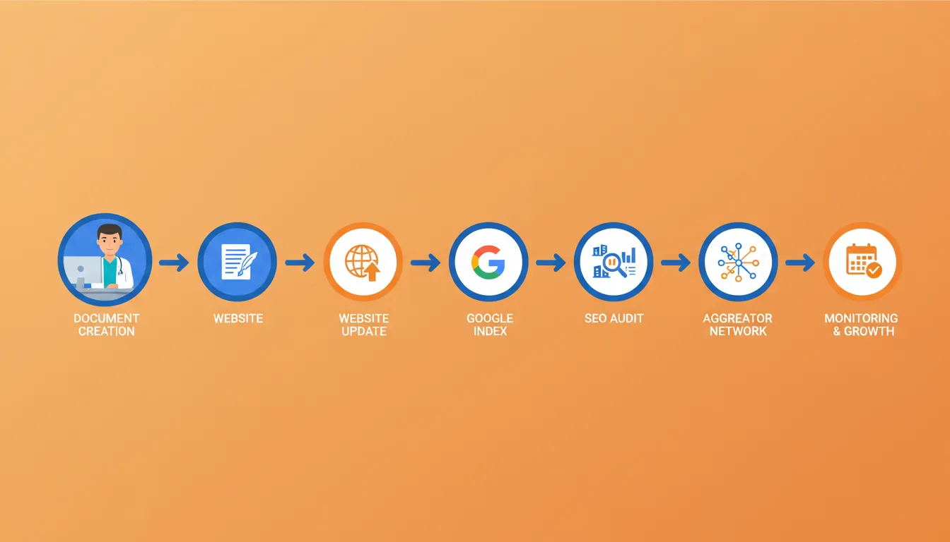 Step by step NAP consistency fix process for chiropractic practices showing seven stages