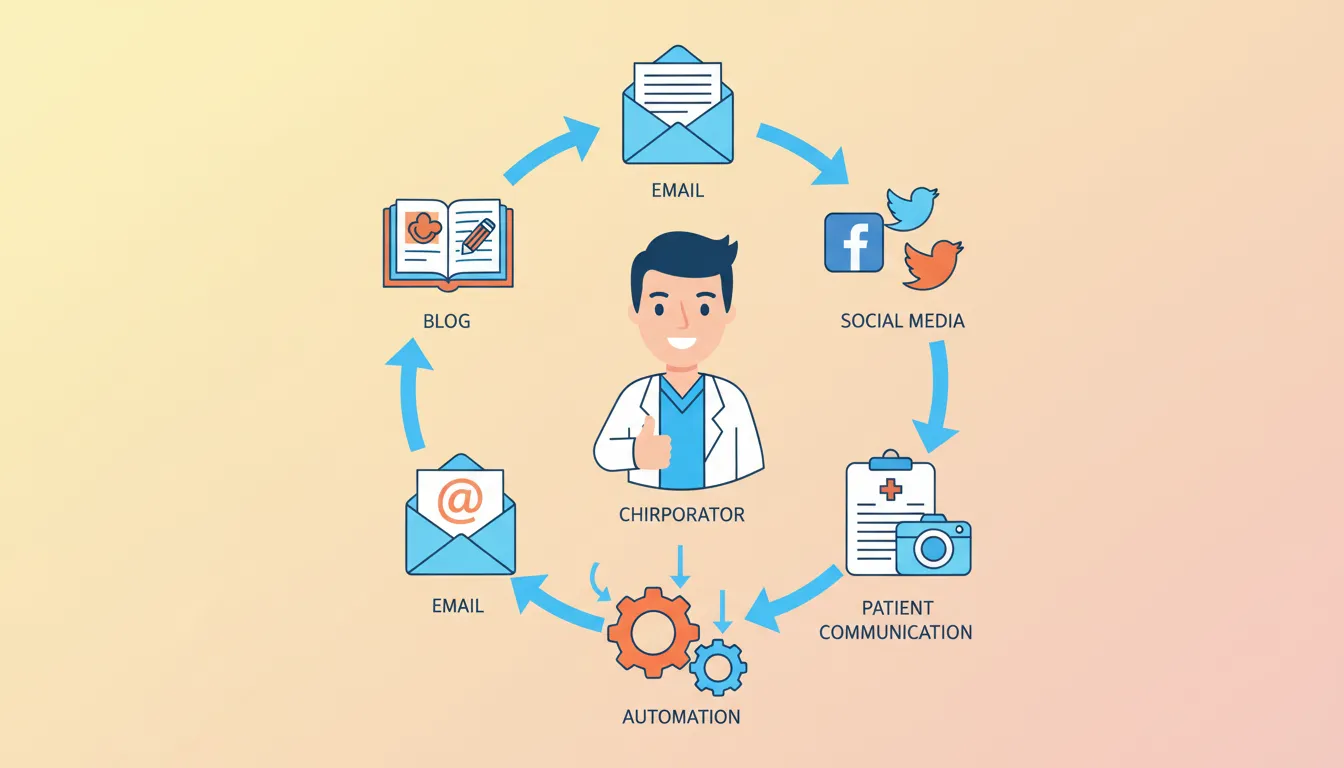 chiropractic AI content workflow system showing automated publishing calendar