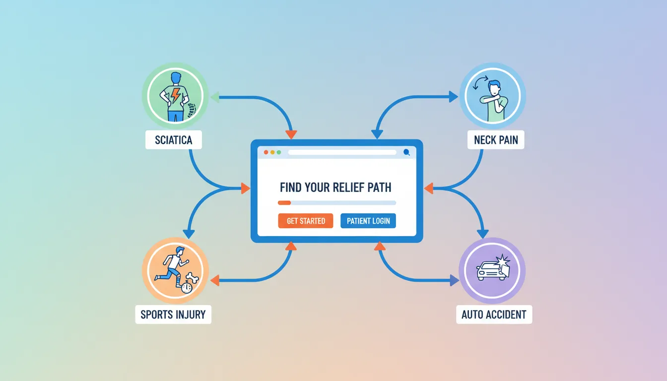 chiropractic website symptom based personalization showing condition specific patient journeys