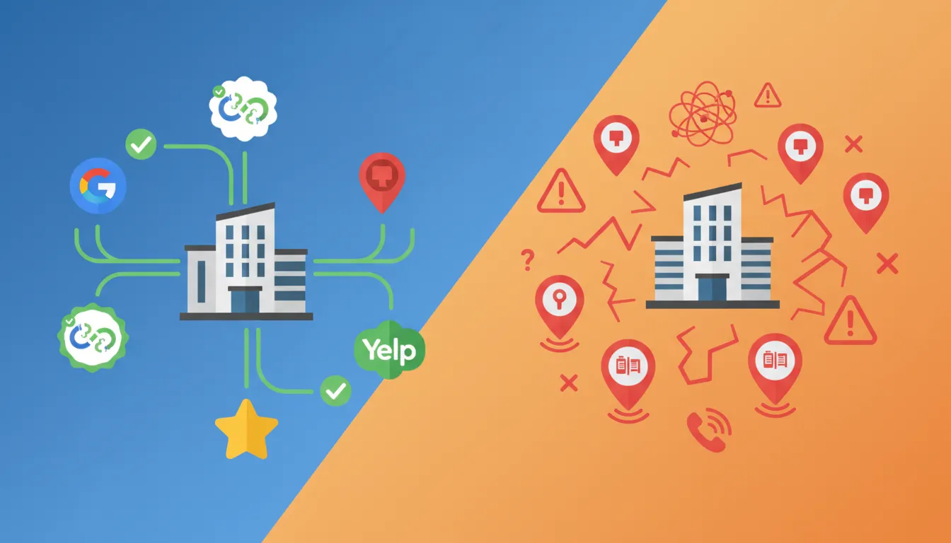 Entity strength comparison showing consistent versus inconsistent practice data across platforms