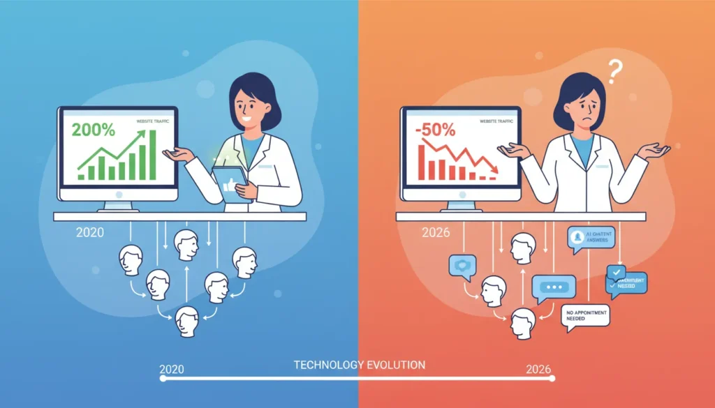 Zero click search evolution showing traffic decline as AI provides direct answers