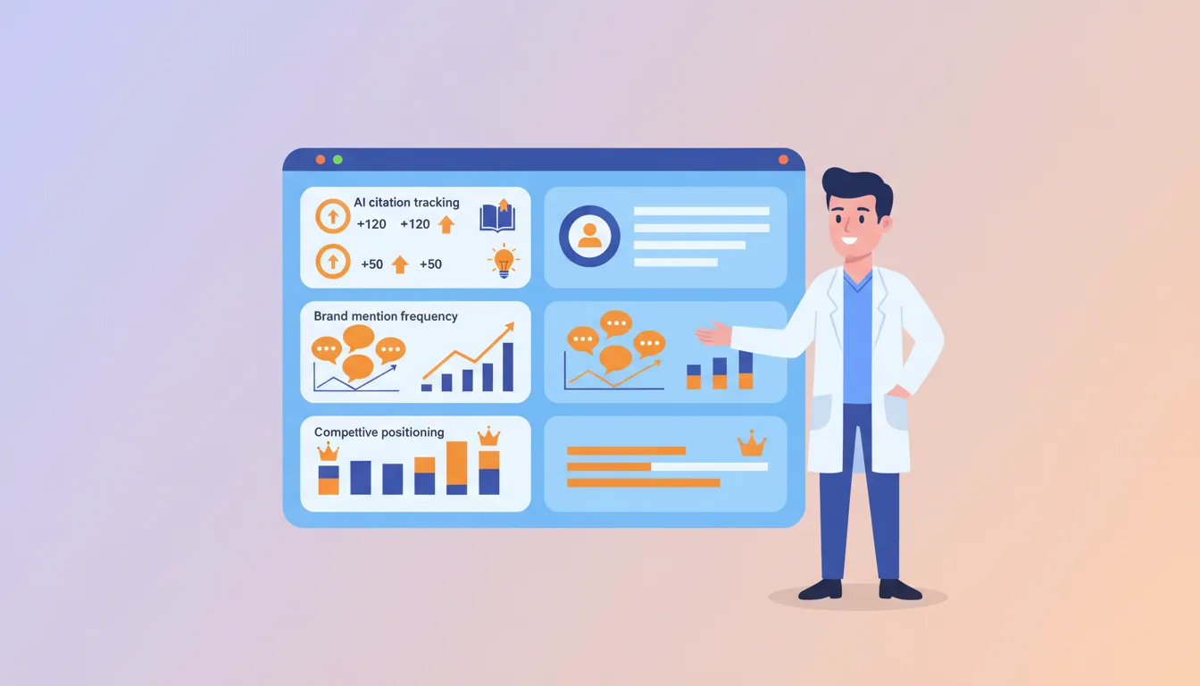 chiropractor analyzing AI search visibility dashboard and citation metrics