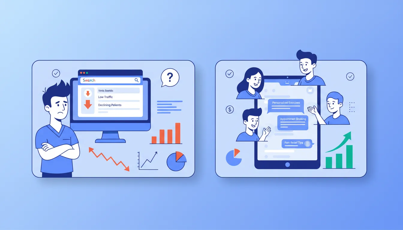 chiropractor comparing traditional SEO decline versus AI search patient engagement growth
