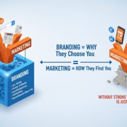 Branding versus marketing showing foundation of practice identity supporting promotional activities