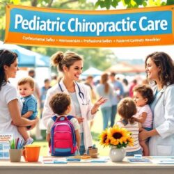 Chiropractor engaging with parents at local community event building trust and relationships through family-focused outreach