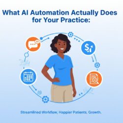 Chiropractor surrounded by automated workflow icons showing AI automation benefits for practice management